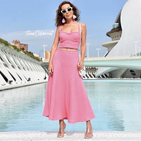 BLOGGER'S FAVE! Zara 2 Piece Set A-Line Skirt And Bustier Barbie Pink NWT